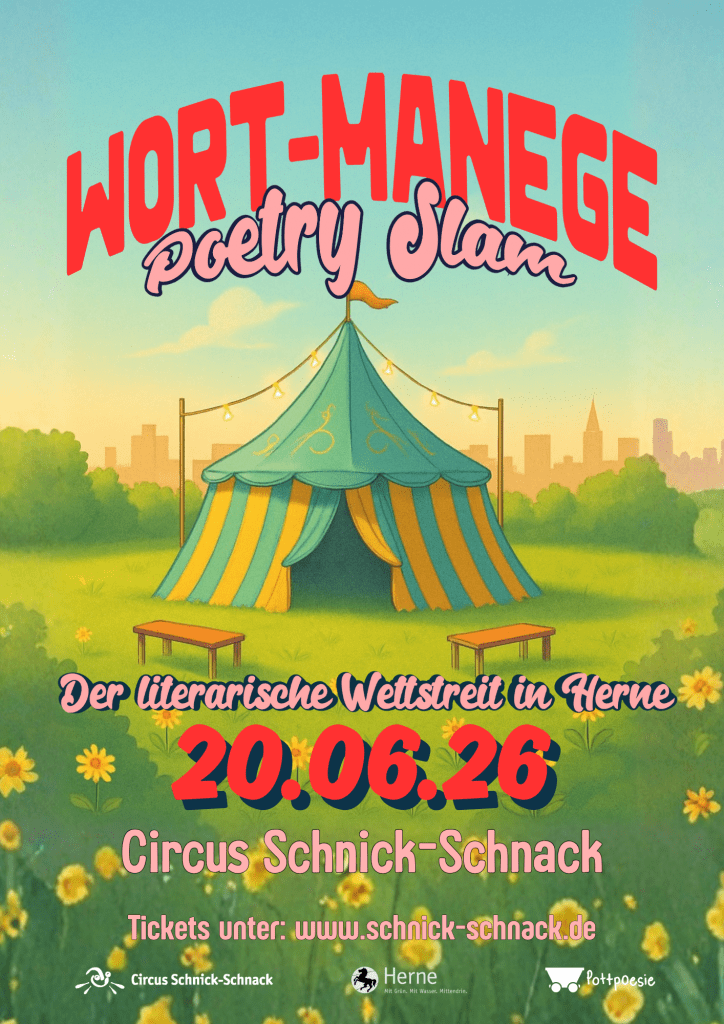 Flyer zum Wort-Manege Poetry Slam Herne im Juni 2026